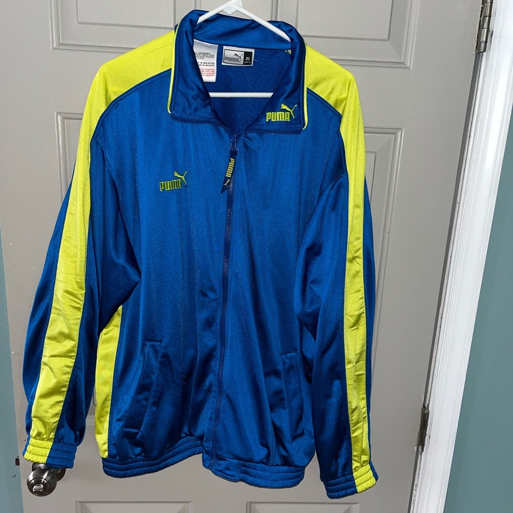 Vintage PUMA Royal Blue and Neon Green KoRn Nu Metal Track Jacket